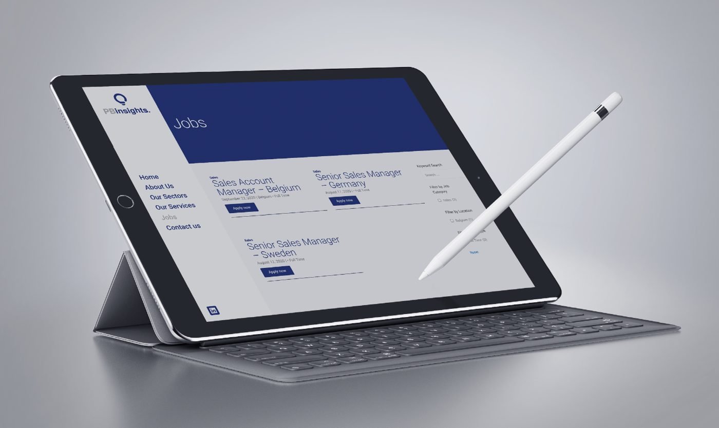 PBInsights jobs page on a tablet